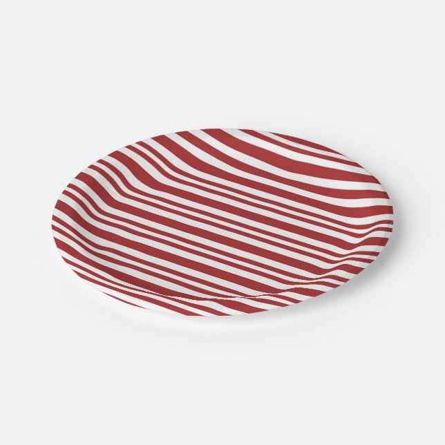 Festive red and white striped paper plate (Angled)