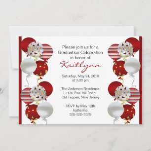 Festive Red Balloon Graduation Invitation