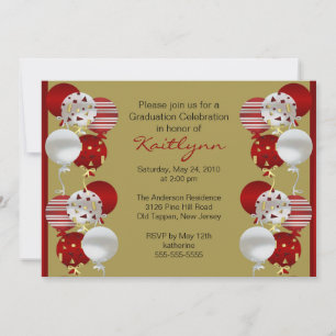 Festive Red Balloon Graduation Invitation