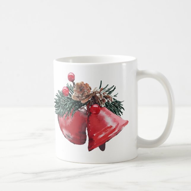 Festive Red Bells & Pinecone Christmas Classic Mug (Right)