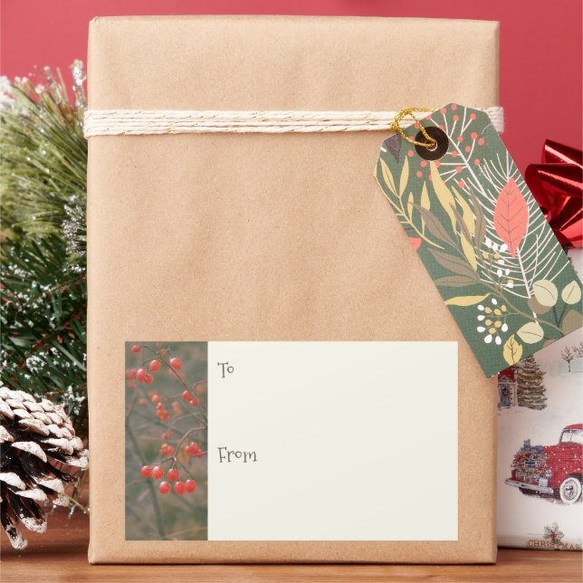 Festive Red Berries Christmas Gift Labels (Holiday)