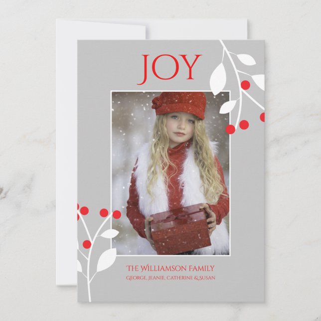 Festive Red Berries Christmas Photo Card (Front)