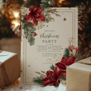 Festive Red Berries Merry Christmas Invitation