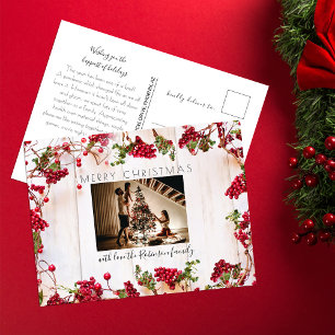 Festive Red Berry Christmas Holiday Photo Postcard