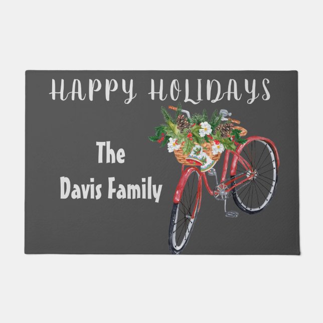 Festive Red Bike Holiday Doormat (Front)