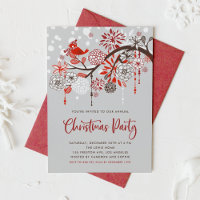 Festive Red Bird and Flowers Christmas Party