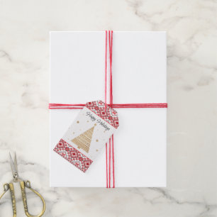 Festive Red Black Classic Nordic Fair Isle Motif Gift Tags