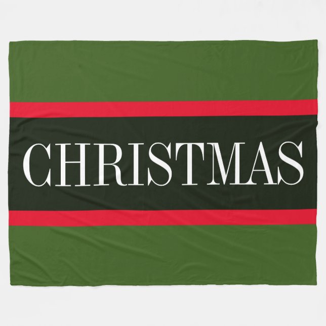 Festive Red Black Forest Green CHRISTMAS Stripes Fleece Blanket (Front (Horizontal))