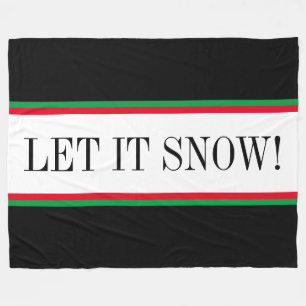 Festive Red Black Green White Stripes LET IT SNOW! Fleece Blanket