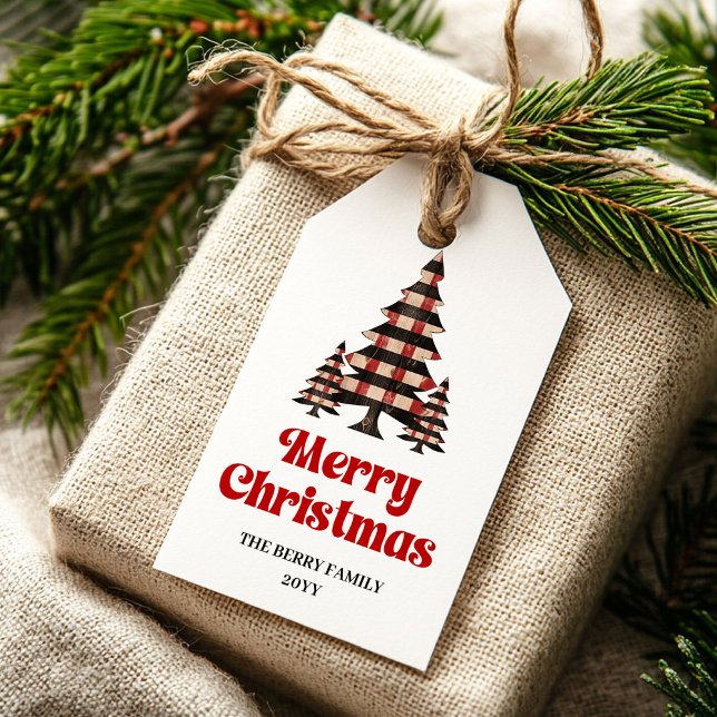 Festive Red Black Tartan Christmas Tag (Festive Red Black Tartan Christmas Tag)