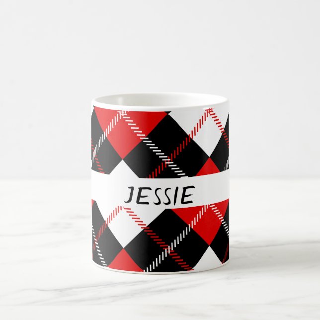 Festive Red Black White Argyle Coffee Mug (Center)