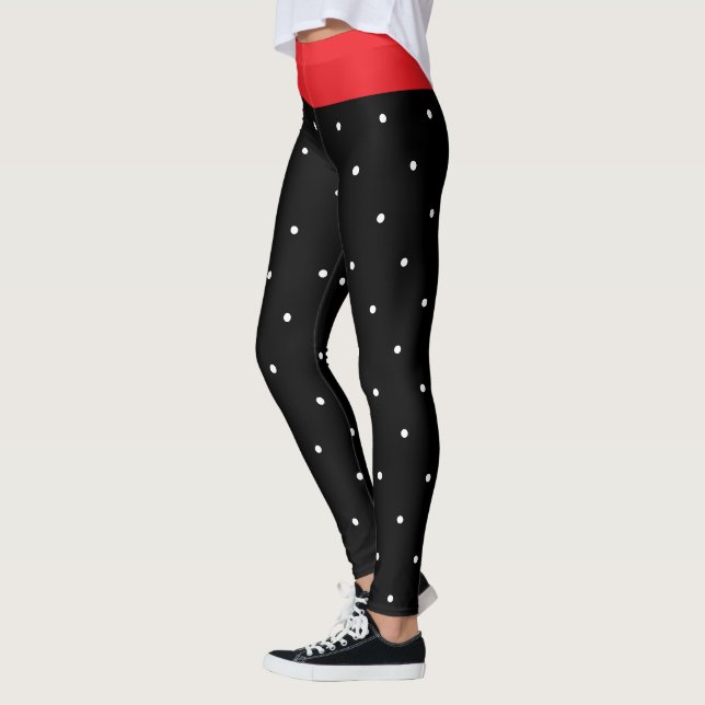 Festive Red Black White Polka Dots Leggings (Left)