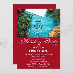 Festive Red & Blue Company Holiday Christmas Party Invitation