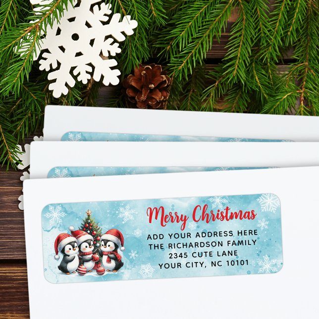 Festive Red Blue Merry Christmas Cute Penguins (Creator Uploaded)