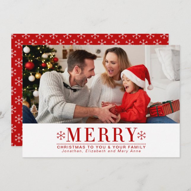 Festive Red Bold Typography Photo Christmas Card (Front/Back)