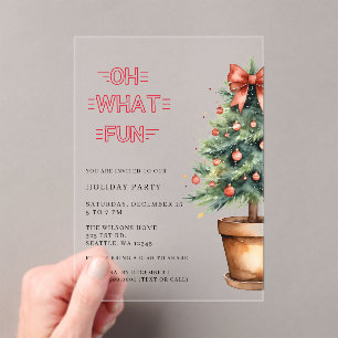 Festive Red Bow Christmas Tree Party Acrylic Invitations