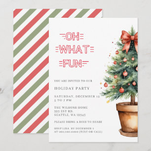 Festive Red Bow Christmas Tree Party Holiday Card