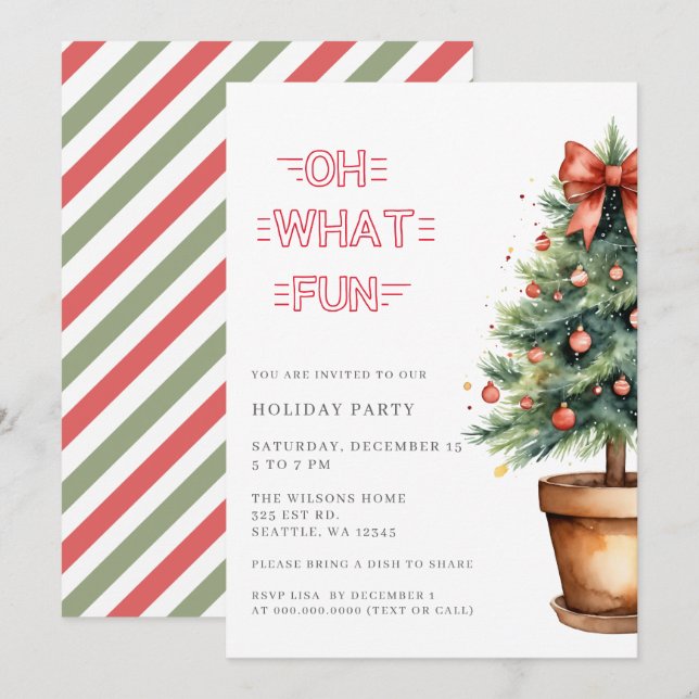 Festive Red Bow Christmas Tree Party Holiday Card (Front/Back)