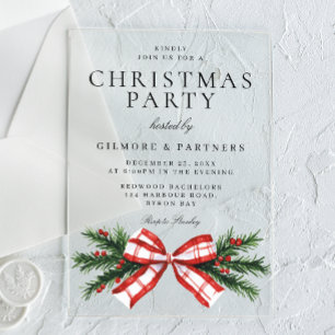 Festive Red Bow Corporate Christmas Party Acrylic Invitations