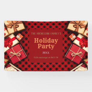 Festive Red Buffalo Check Presents Holiday Party  Banner