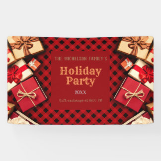 Festive Red Buffalo Check Presents Holiday Party  Banner