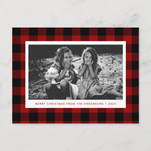 Festive Red Buffalo Plaid Single Photo Christmas Postcard