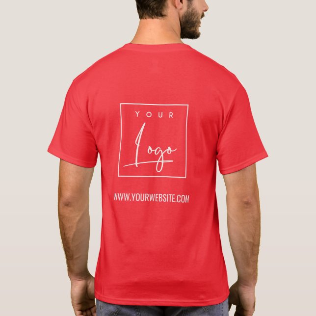 Festive Red Business Add Your Logo Name Website T-Shirt (Back)