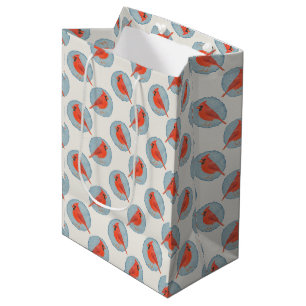 Festive red cardinal bird in watercolor dots medium gift bag