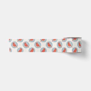 Festive red cardinal bird in watercolor dots satin ribbon