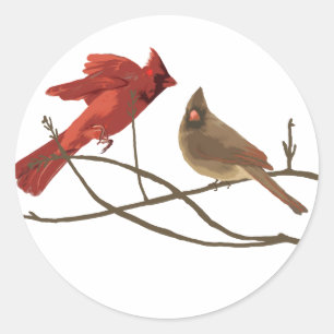 Festive Red Cardinals Classic Round Sticker