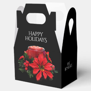 Festive Red Christmas Candle, Holly and Poinsettia Favour Box