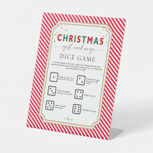 Festive Red Christmas Gift Exchange Dice Game Sign