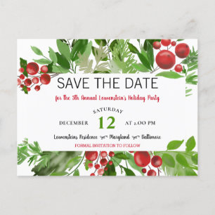 Festive Red Christmas Holiday Party  Save The Date Announcement Postcard