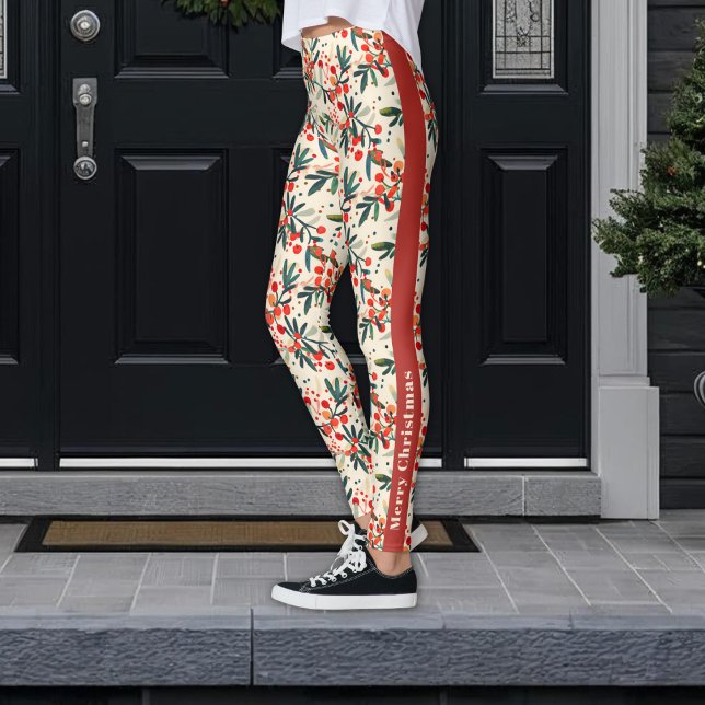 Festive Red Christmas Holly Berries Leggings (Creator Uploaded)