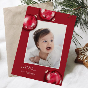 Festive Red Christmas Ornaments Photo Holiday Card