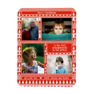 Festive Red Christmas Pattern Grandparents Photo Magnet