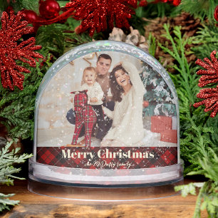 Festive Red Christmas Plaid Photo Snow Globe