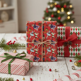 Festive Red Christmas Season Nutcracker Wrapping Paper Sheet