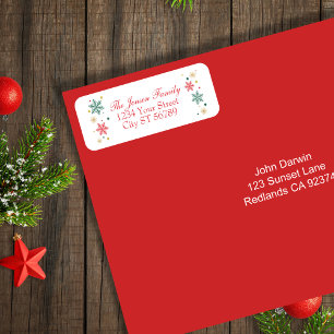 Festive Red Christmas Snowflakes Return Address