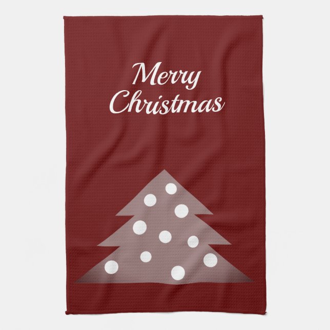 Festive Red Christmas Tree Holiday Tea Towel (Vertical)