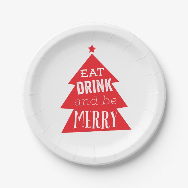 Festive Red Christmas Tree Party Paper Plate (Front)