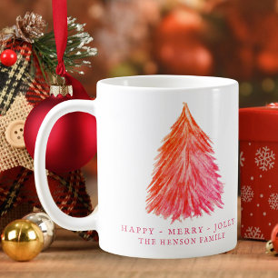 Festive Red Christmas Tree Watercolor Holiday  Coffee Mug