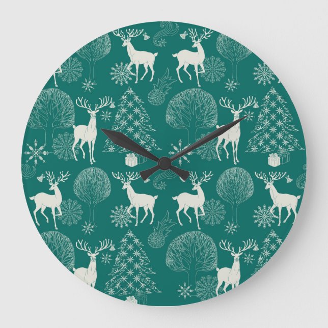 Festive red Christmas, winter forest. Large Clock (Front)