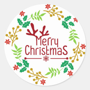 Festive Red Christmas Wreath Classic Round Sticker