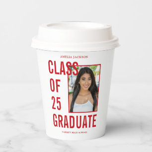 Festive Red Class Of 25 Photo Graduation Party Paper Cups