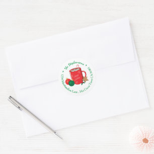 Festive Red Cocoa Mug Holiday Family Envelope Seal