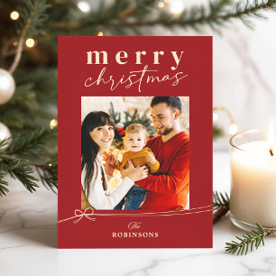 Festive Red Coquette Bow Merry Christmas Photo Holiday Card