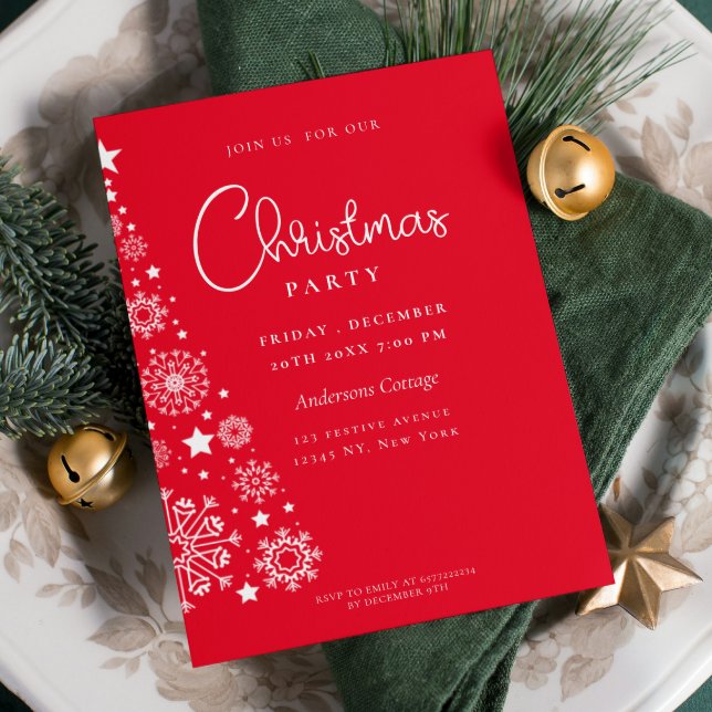 Festive Red Corporate christmas party Invitation (Unique Festive bold Red Christmas tree Party Invitation )