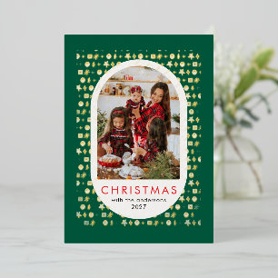 Festive Red Custom Family Photo Christmas Foil Holiday Card