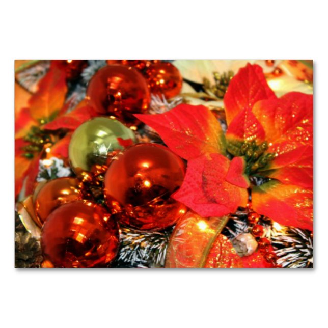 Festive Red Decorations Table Card (Front)